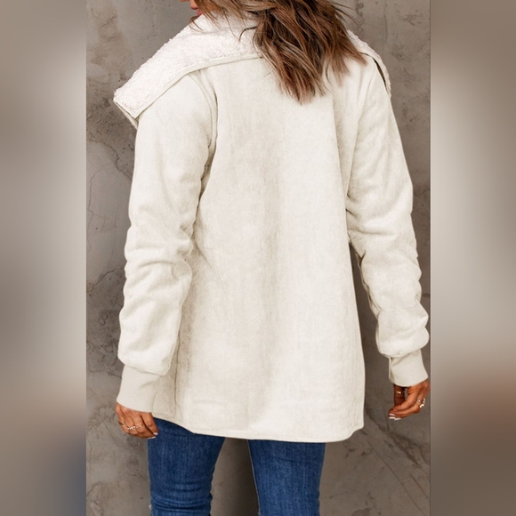 Open Front Long Sleeve Sherpa Jacket with Pockets - Picture 2 of 4